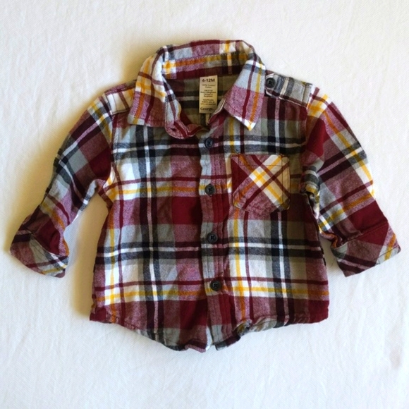 george plaid flannel button down shirt 6-12 months baby boy - Picture 1 of 4